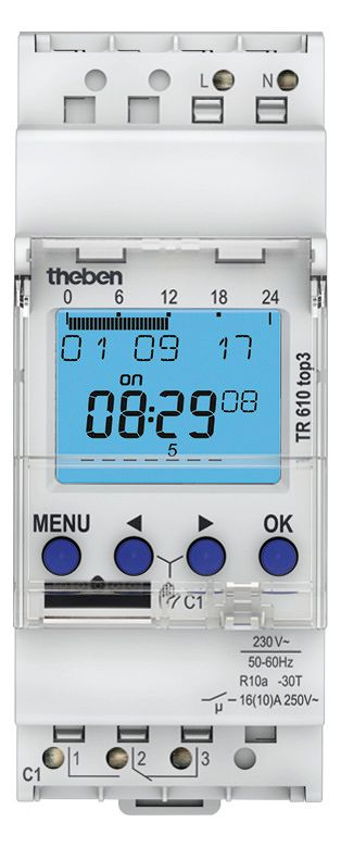 Theben TR 610 top3 Zeitschaltuhr Dig DIN 2TE 1K Wochenprgm. App 6100130