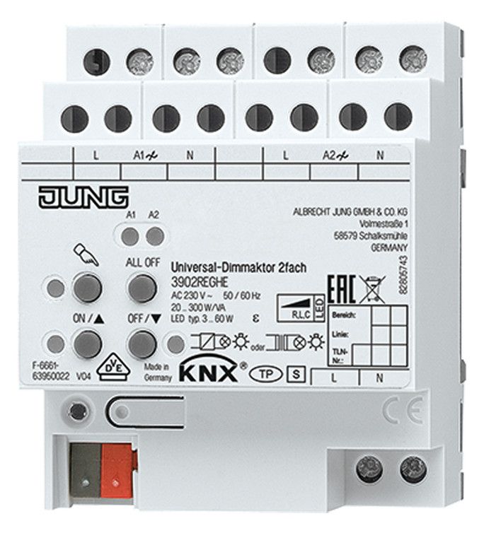 Jung 3902REGHE KNX Universal-Dimmaktor 2fach 2x300W 4TE