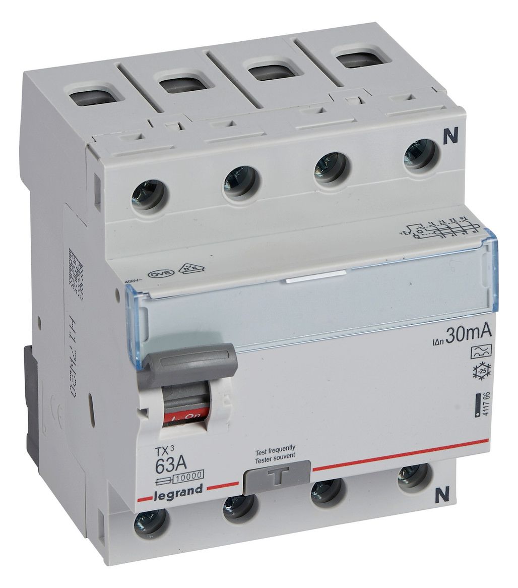 Legrand 411766 TX3 Fi-Schalter 63A 4-polig 30mA Typ A 400VAC 4TE