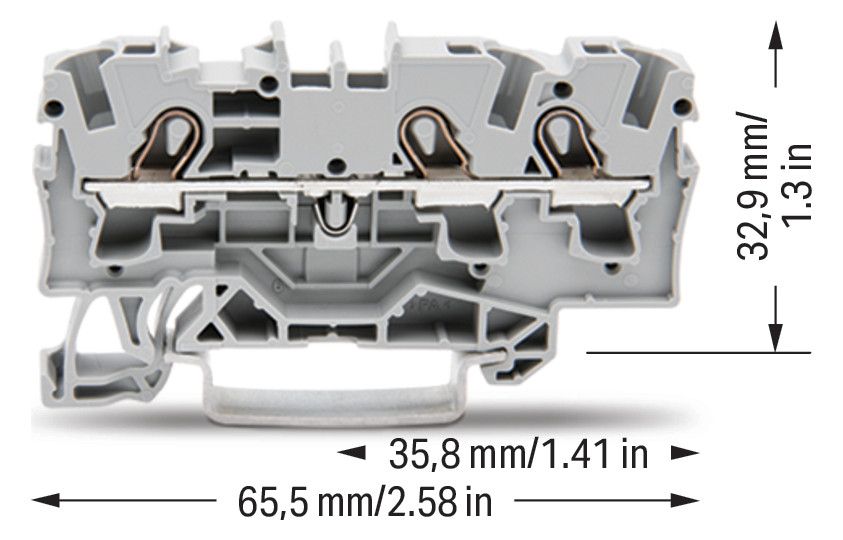 WAGO 2004-1301 3-Leiter-Durchgangsklemme Grau
