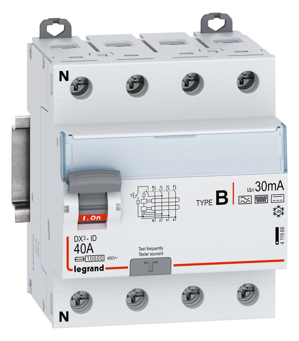 Legrand 411966 DX3 Fi-Schalter 40A 4-polig 30mA Typ B 400VAC N-links 4TE