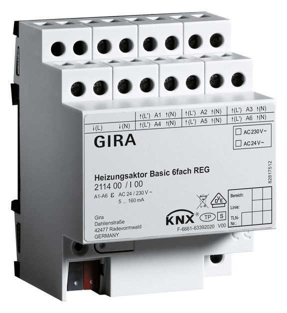 GIRA 211400 Heizungsaktor Basic 6fach KNX REG