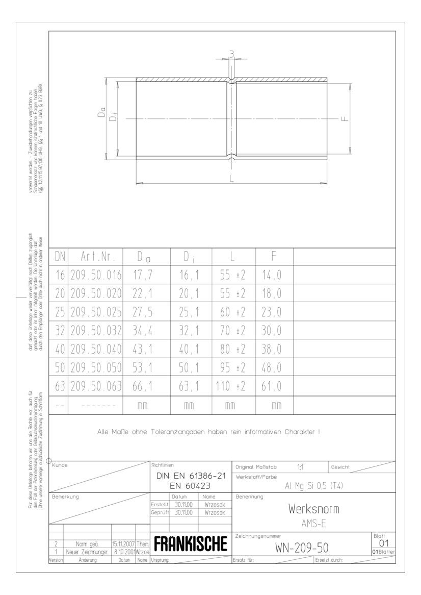 Fränkische AMS-E 32 Alu Steckmuffe M32