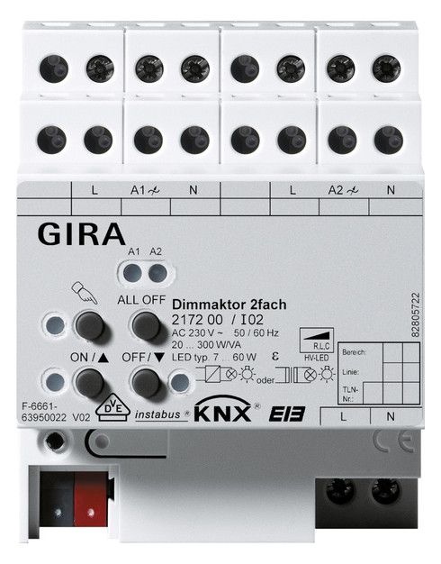 GIRA 217200 Dimmaktor 2fach 2x300W/VA KNX REG