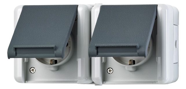 Jung 8220W AP/WG SCHUKO Steckdose 2f verdrahtet waagerecht WG800