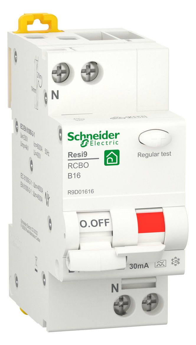 Schneider R9D01616 FI/LS-Schalter Resi9 1P+N, 16A, B-Char., 30mA, Typ A, 6kA