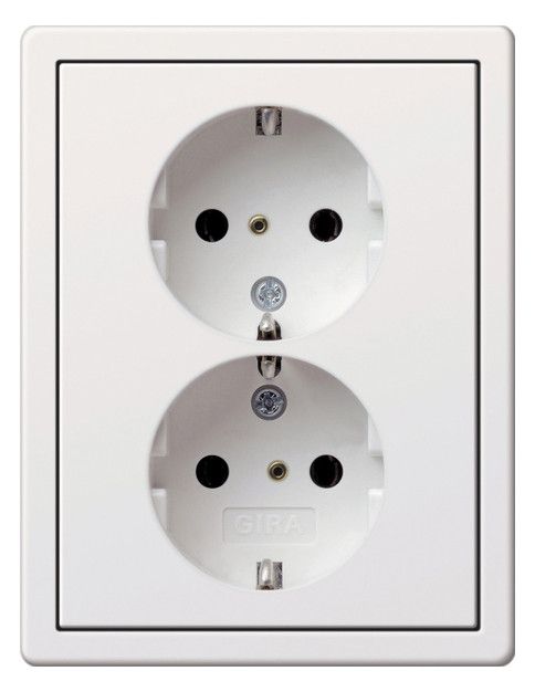 GIRA 0780112 SCHUKO-Doppelsteckdose m.Rahmen Flächenschalter Reinweiß gl.