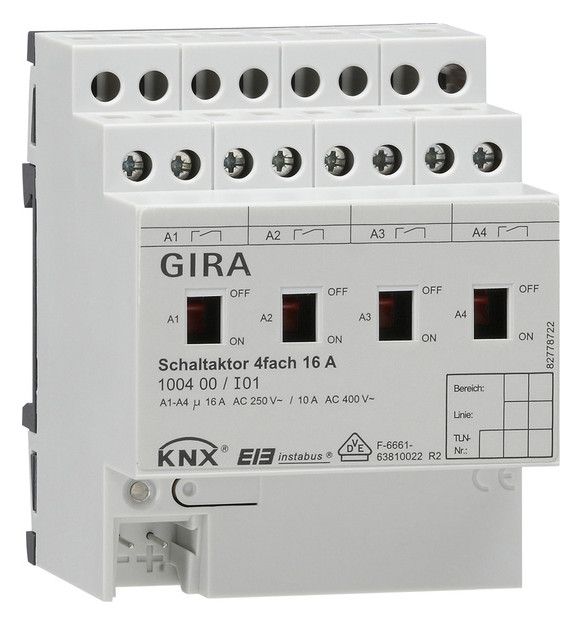 GIRA 100400 Schaltaktor 4fach 16A Hand KNX REG