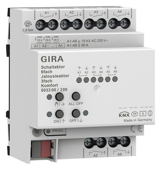 GIRA 503300 Schalt-/Jalousieaktor 6/3fach 16A REG Komfort KNX Secure