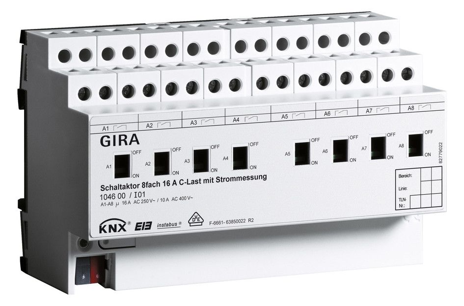 GIRA 104600 Schaltaktor 8fach 16A Hand+Strom C-Last KNX REG