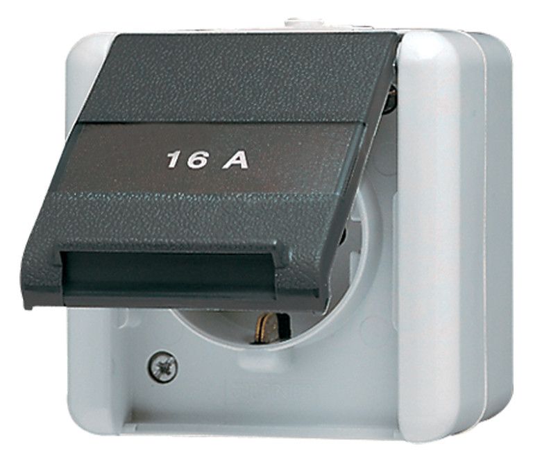 Jung 820NAW AP/WG SCHUKO Steckdose Klappdeckel Schriftfeld WG800