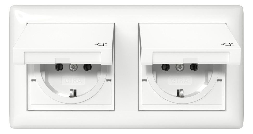 GIRA 415803 SCHUKO-Steckdose KD+Set IP44+Rahmen 2f Standard 55 Reinweiß gl.