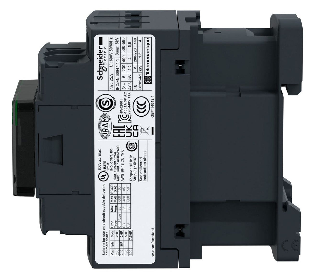 Schneider LC1D18F7 Leistungsschütz 3p 1S1Ö 7,5kW 400V AC3 18A 110V 50/60Hz