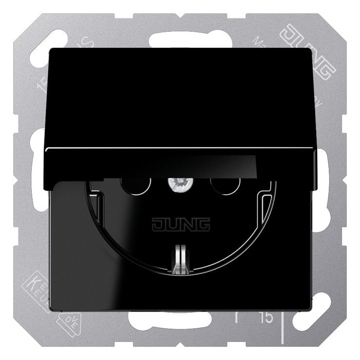 Jung A1520KLSW SCHUKO Steckdose Klappdeckel Serie A schwarz