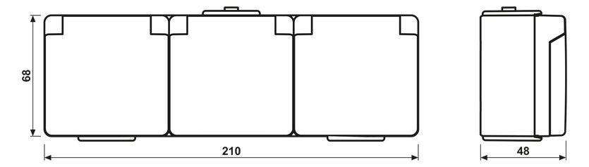 Jung 623W AP/WG SCHUKO Dreifach Steckdose verdrahtet waagerecht WG600