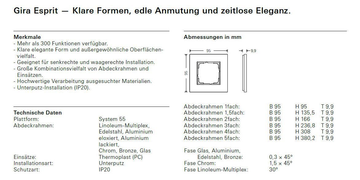 GIRA 0213126 Abdeckrahmen 3fach Esprit Aluminium Schwarz (eloxiert)