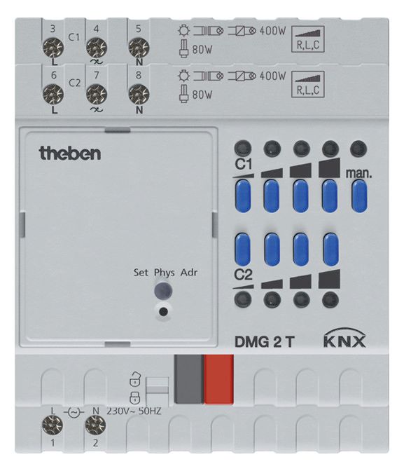 Theben DMG 2 T KNX 2f Univ.-Dimmaktor 400W TP Data Secure Grundg MIX2 4930270