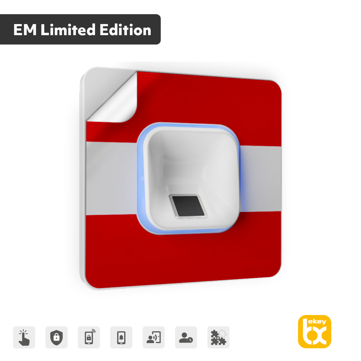 EKEY xLine Fingerprintset für Unterputzmontage, Kunststoffrahmen in Weiß inkl. rückstandsfreier Österreich-Klebefolie