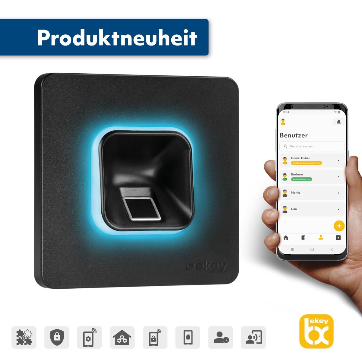 EKEY xLine Fingerprintset für Unterputzmontage, Kunststoffrahmen in Schwarz