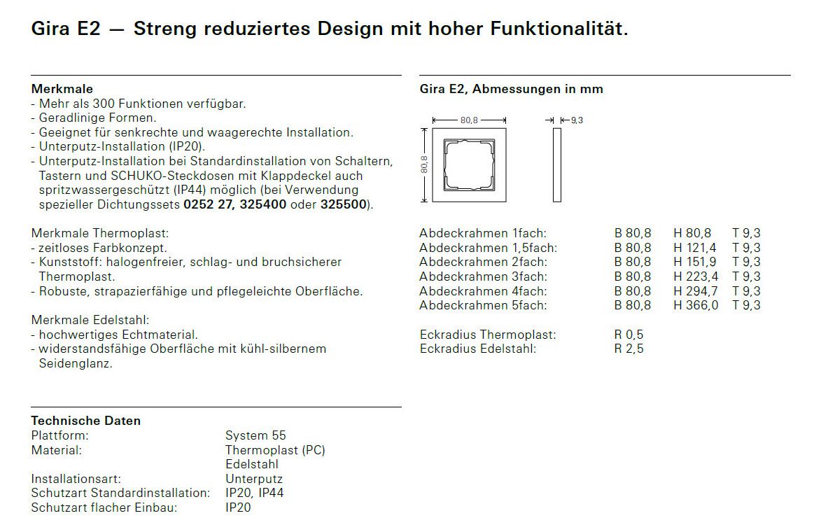 GIRA 021322 Abdeckrahmen 3fach E2 Reinweiß seidenmatt
