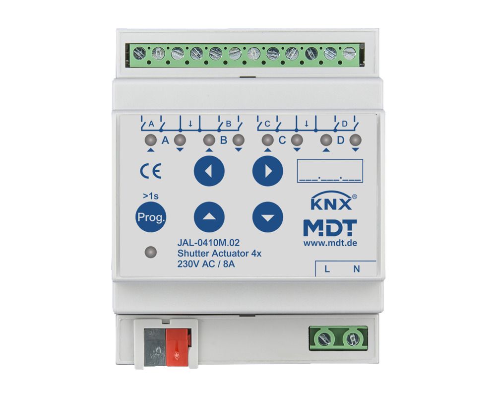 MDT JAL-0410M.02 Jalousieaktor 4fach 4TE REG 10A 230VAC m.Fahrzeitmessung