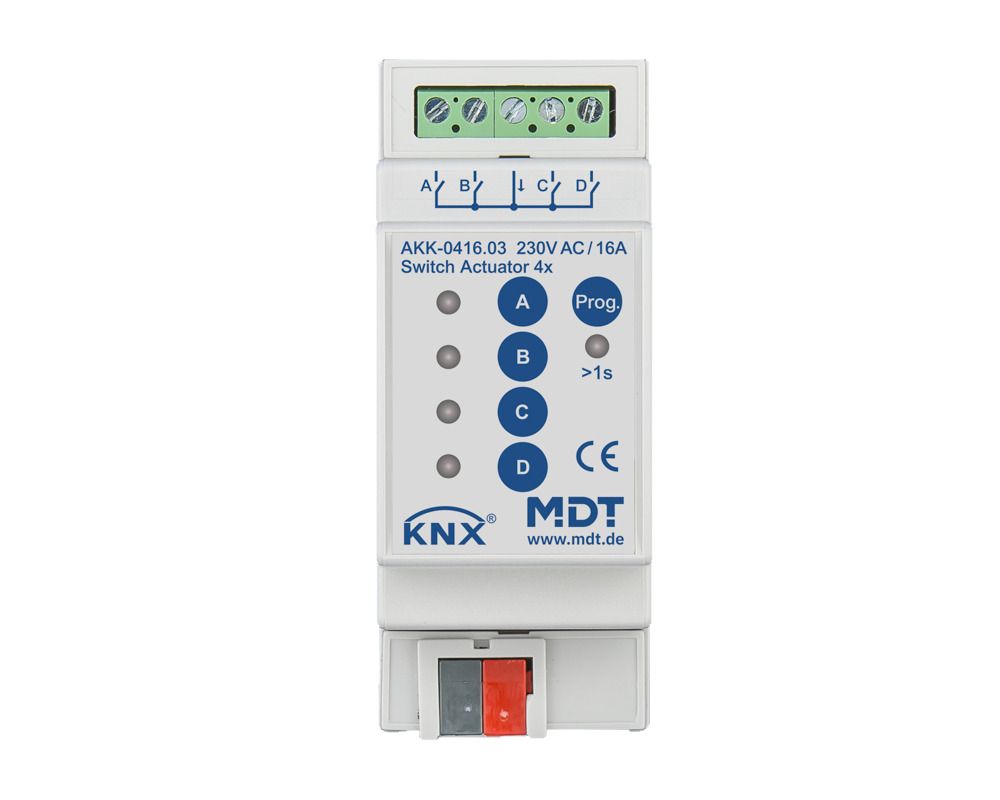 MDT AKK-0416.03 Schaltaktor 4fach 2TE REG 16A 230VAC Kompakt 70µF 10EVG