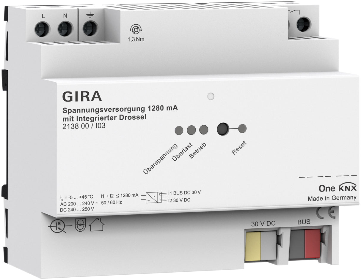 GIRA Spannungsversorgung 1280 mA mit integrierter Drossel für Gira One und KNX REG