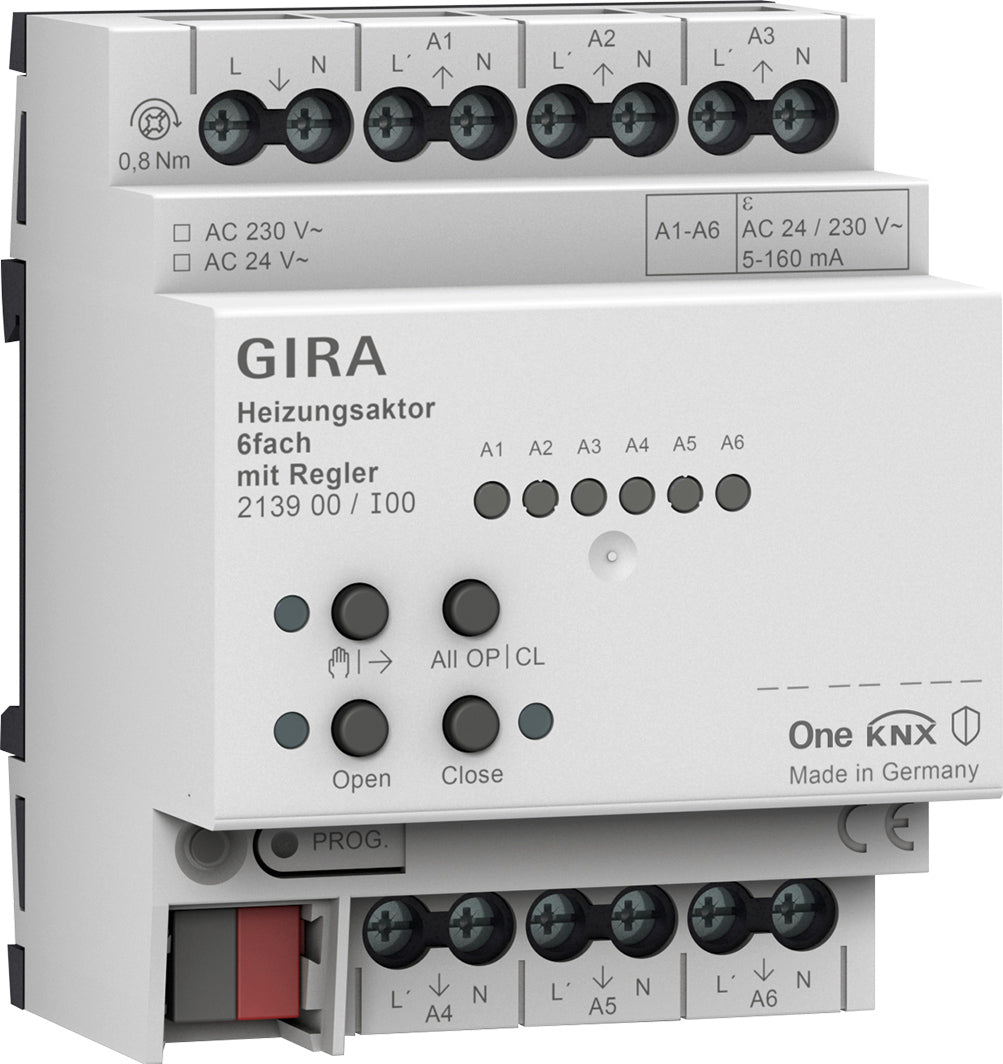 GIRA Heizungsaktor 6fach mit Regler für Gira One und KNX REG