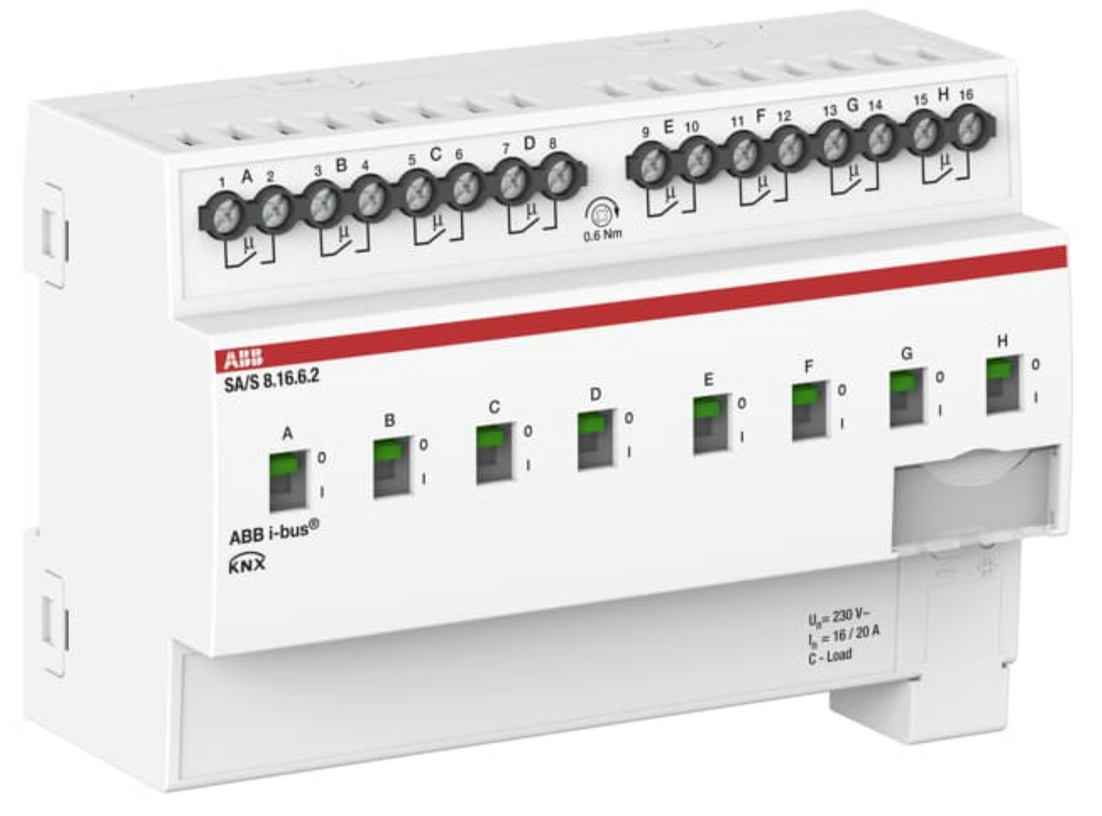 ABB SA/S8.16.6.2 Schaltaktor, 8fach, 16 A, C-Last mit Energiefunktion, REG