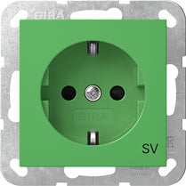 GIRA SCHUKO-Steckdose 16 A 250 V~ mit Shutter mit grüner Abdeckung und Aufdruck "SV" (Sicherheitsversorgung) Grün glänzend