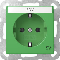 GIRA SCHUKO-Steckdose 16 A 250 V~ mit Beschriftungsfeld mit grüner Abdeckung und Aufdruck "SV" (Sicherheitsversorgung) Grün glänzend