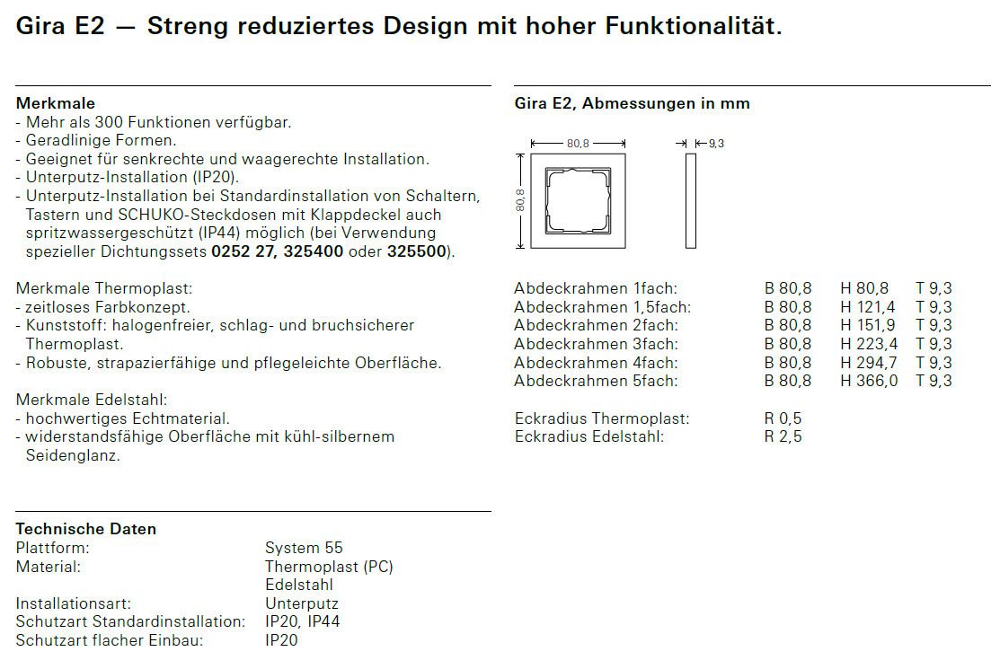 GIRA 021433 Abdeckrahmen 4fach E2 Edelstahl