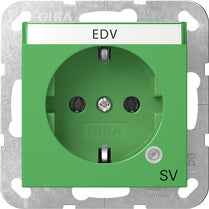 GIRA SCHUKO-Steckdose 16 A 250 V~ mit grünem Kontrolllicht und Beschriftungsfeld mit grüner Abdeckung und Aufdruck "SV" (Sicherheitsversorgung) Grün glänzend