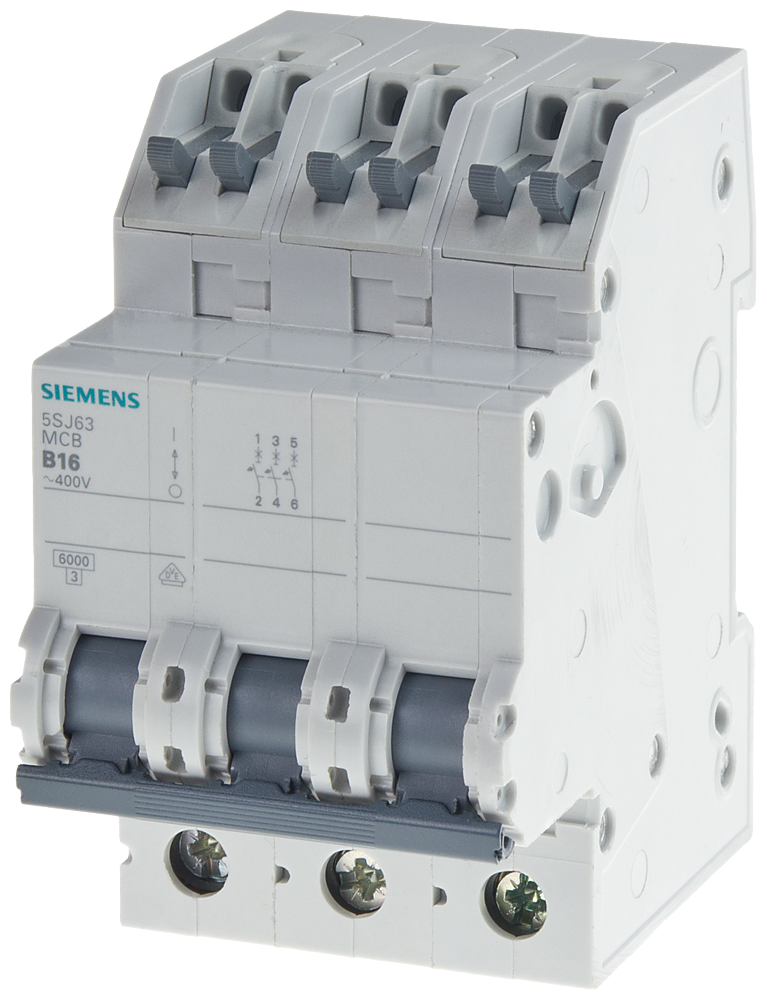 SIEMENS Leitungsschutzschalter 400V 6kA, 3-polig, B, 10A, T=70mm mit schraubenlosen Abgangsklemmen