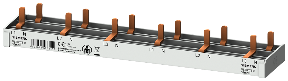 SIEMENS Stiftsammelschiene kompakt, 10mm2 Anschluss 3p/N 6x AFDD 5SM6 + 6x Kompaktgerät 1 TE berührungssicher 12 TE feste Länge