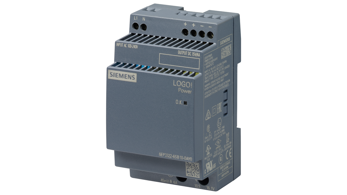 SIEMENS LOGO!POWER 15 V / 4 A Geregelte Stromversorgung Eingang: AC 100-240 V Ausgang: DC 15 V / 4 A