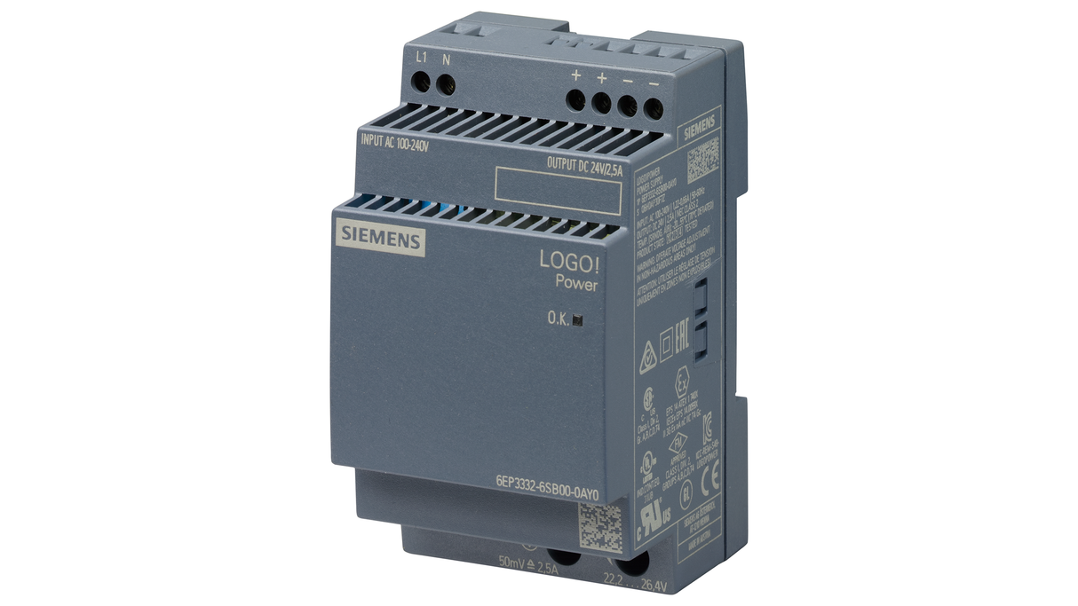 SIEMENS LOGO!POWER 24 V / 2,5 A Geregelte Stromversorgung Eingang: AC 100-240 V Ausgang: DC 24 V / 2,5 A