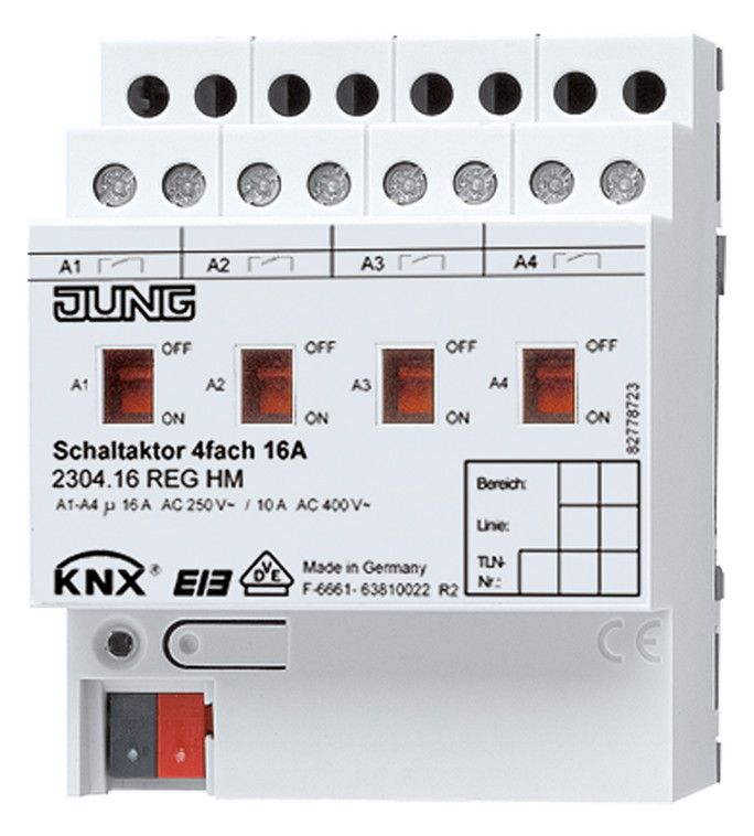 Jung 2304.16REGHM KNX Schaltaktor 4fach 16A 4S Handbetätigung+Statusanzeige