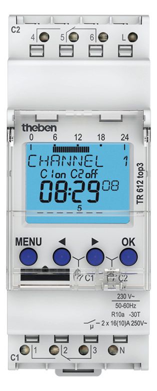 Theben TR 612 top3 Zeitschaltuhr Dig DIN 2TE 2K Wochenprgm. App 6120130