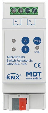 MDT AKS-0210.03 Schaltaktor 2fach 2TE REG 10A 230VAC C-Last Standard 140µF