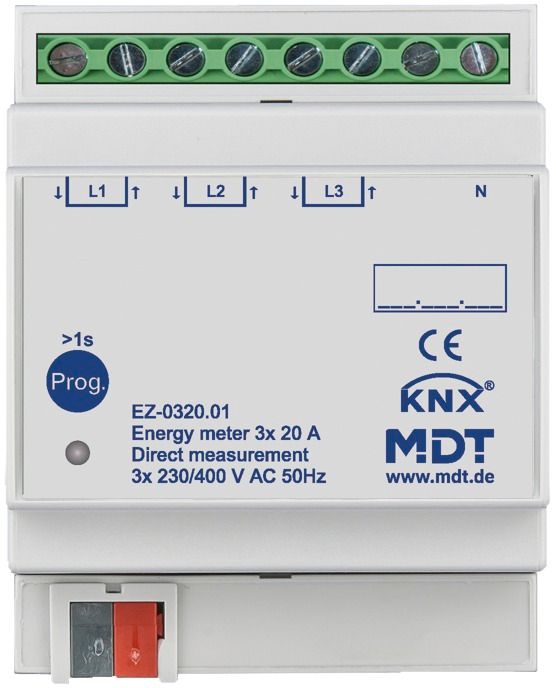 MDT EZ-0320.01 Energiezähler 3fach 20A Direktmessung 4TE REG 230/400VAC