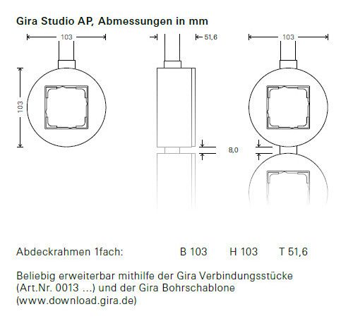 GIRA 0061055 AP-Gehäuse 1fach Studio Schwarz glänzend