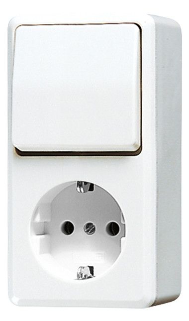 Jung 676AWW AP-SCHUKO Steckdose m.Aus-Wechselschalter AP600 alpinweiß