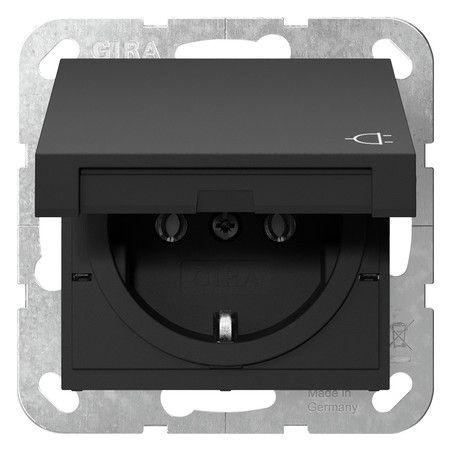 GIRA 4454005 SCHUKO-Steckdose Klappdeckel System 55 Schwarz matt(lack)
