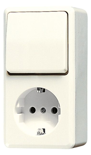 Jung 676A AP-SCHUKO Steckdose m.Aus-Wechselschalter AP600 weiß