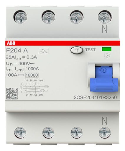 ABB F204 A-25/0,3 FI-Schutzschalter 4P,Typ A, 25A, 300mA