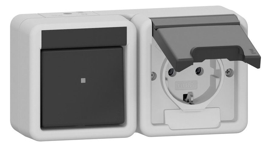 GIRA 417730 Kombi Aus-Wechsel/SCHUKO- Steckdose waagerecht KD WG AP IP44 Grau