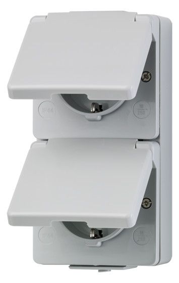 Jung 622W AP/WG SCHUKO Steckdose 2f verdrahtet senkrecht WG600