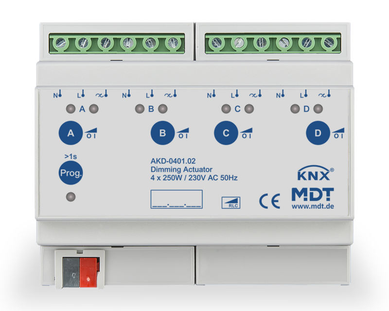 MDT AKD-0401.02 Dimmaktor 6 TE REG 230 V AC 250 W 4fach