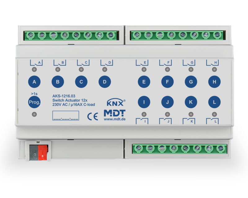 MDT AKS-1216.03 Schaltaktor Standard 8 TE REG 230 V AC 16 A C-Last 140 µF 12fach